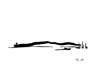 20 Segeltörn in der dänischen Südsee II, Tuschezeichnung, Dänemark, 1989, 17,5 cm x 22 cm