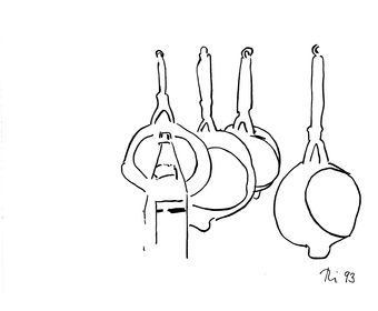 25 In Barbaras Küche, Fineliner auf Papier, Hamburg, 1993, 16 cm x 22 cm