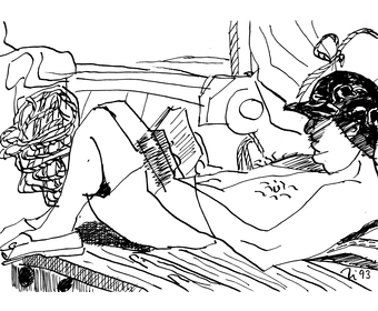 26 Diedrich an Deck I, Fineliner auf Papier, Dänemark, 1993, 14,5 cm x 20 cm