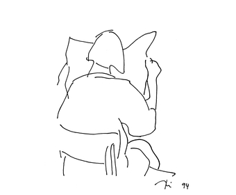 29 Antje liest Zeitung, Fineliner auf Papier, Magdeburg, 1994, 21 cm x 15 cm 