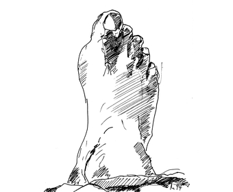 32 Mein Fuß, Fineliner auf Papier, Griechenland, 1994, 22 cm x 17 cm 