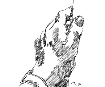 33 Meine Hand, Fineliner auf Papier, Griechenland 1994, 22 cm x 17 cm 