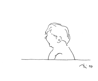 34 Matthis in der  Badewanne, Fineliner auf Papier, Schilksee, 1997, 13 cm x 17,5 cm 