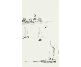 32-Vier-Segelboote-vor-Strander-Leuchtturm