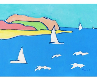 2 Blick auf die Strander Bucht II, Acryl auf Leinwand, 60 cm x 80 cm, Schilksee, 2021