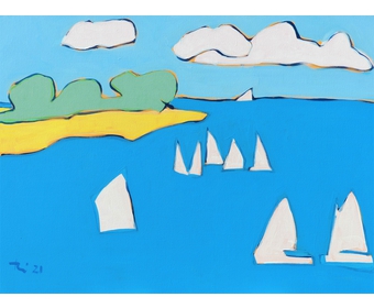 3 Blick auf die Strander Bucht III, Acryl auf Leinwand, 60 cm x 80 cm, Schilksee, 2021