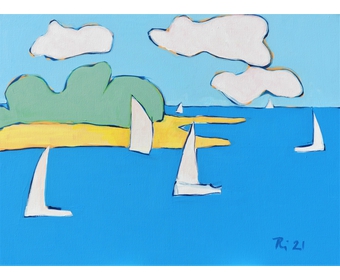 4 Blick auf die Strander Bucht IV, Acryl auf Leinwand, 60 cm x 80 cm, Schilksee, 2021